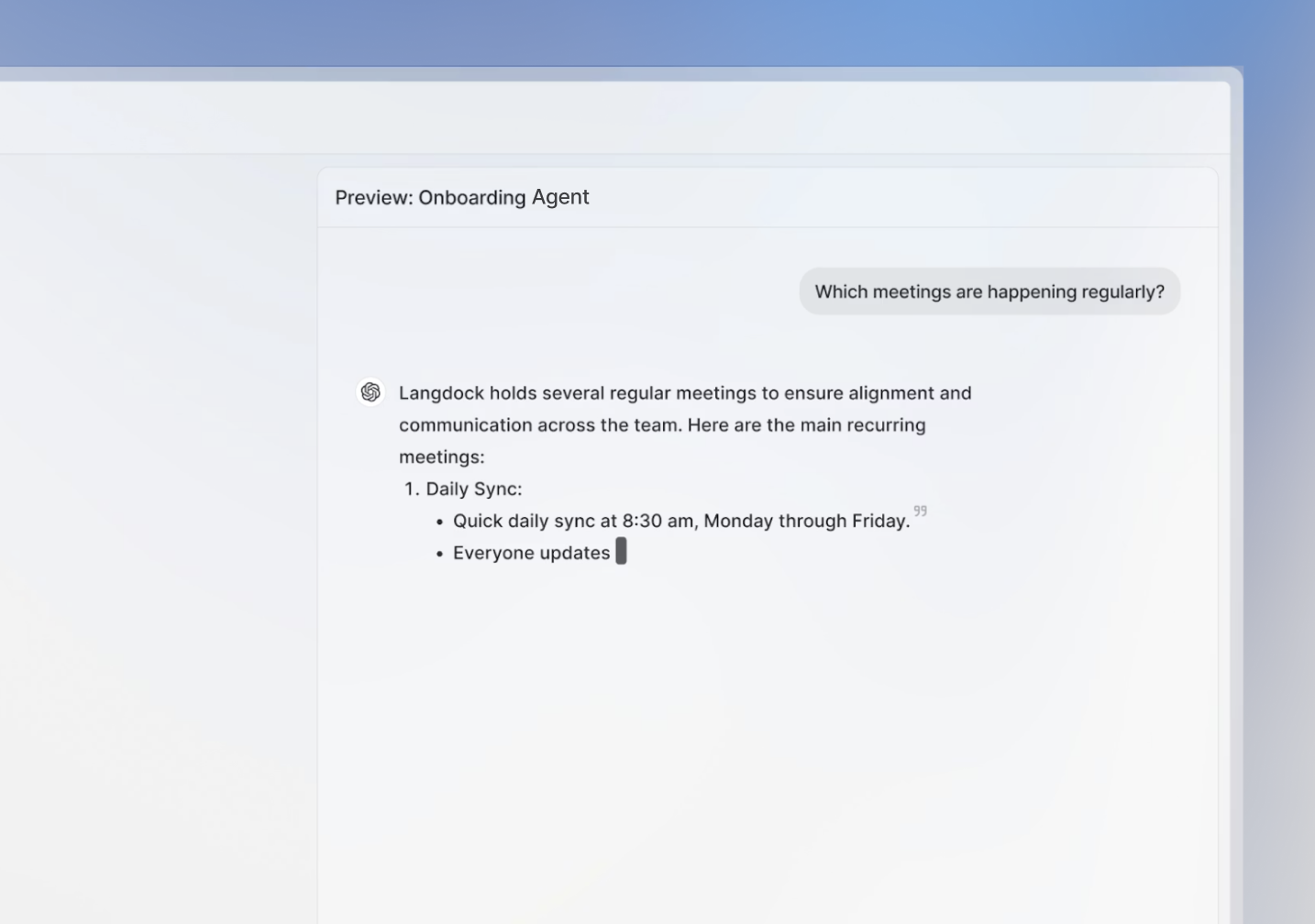 Agent configuration: Test the agent in the preview window on the right side