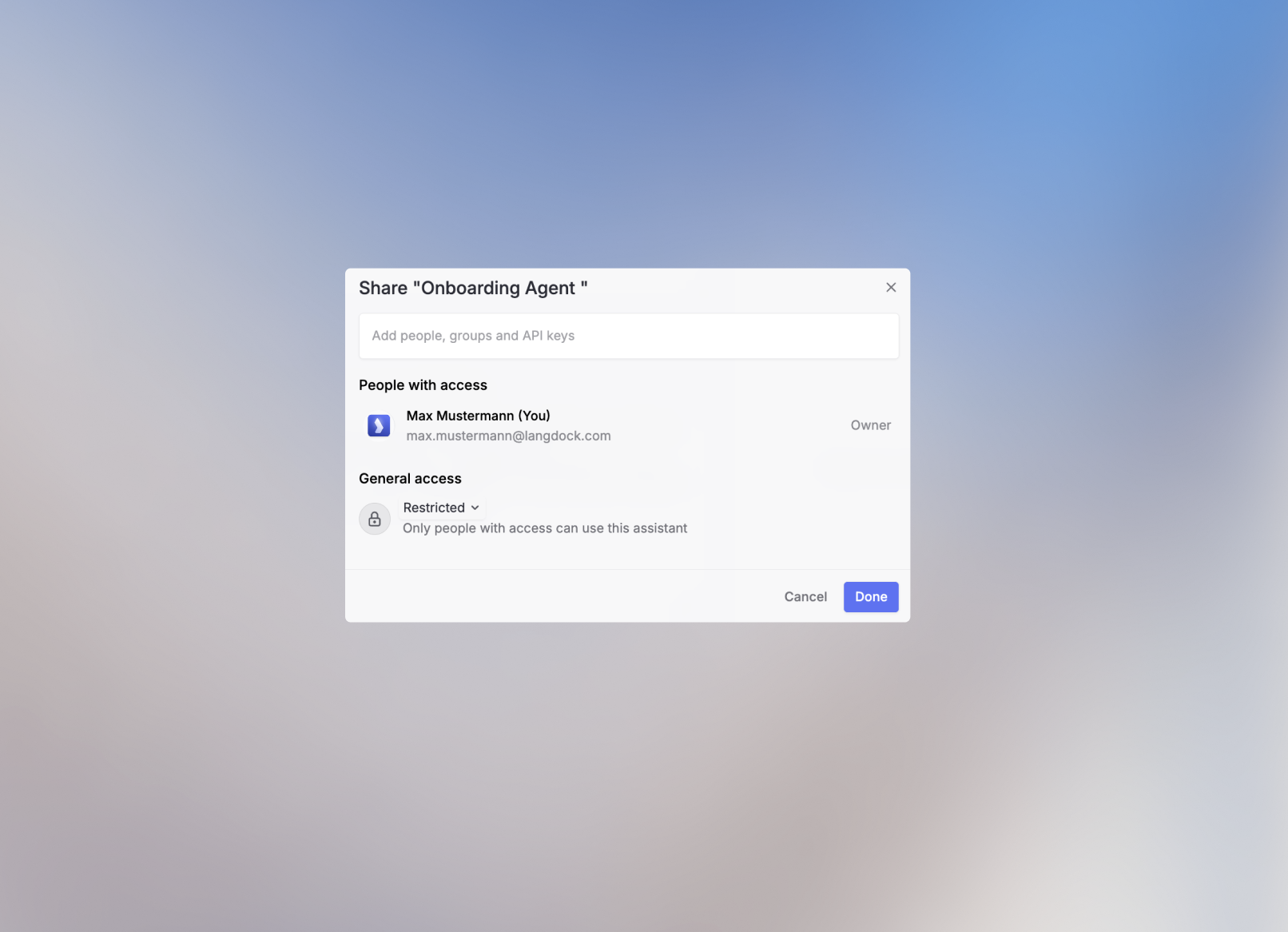 Agent configuration: Share the agent to groups and colleagues