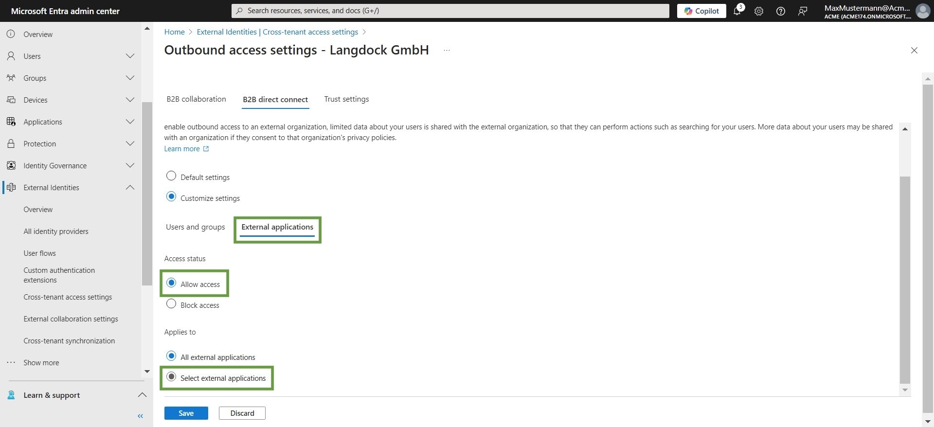 Select external applications