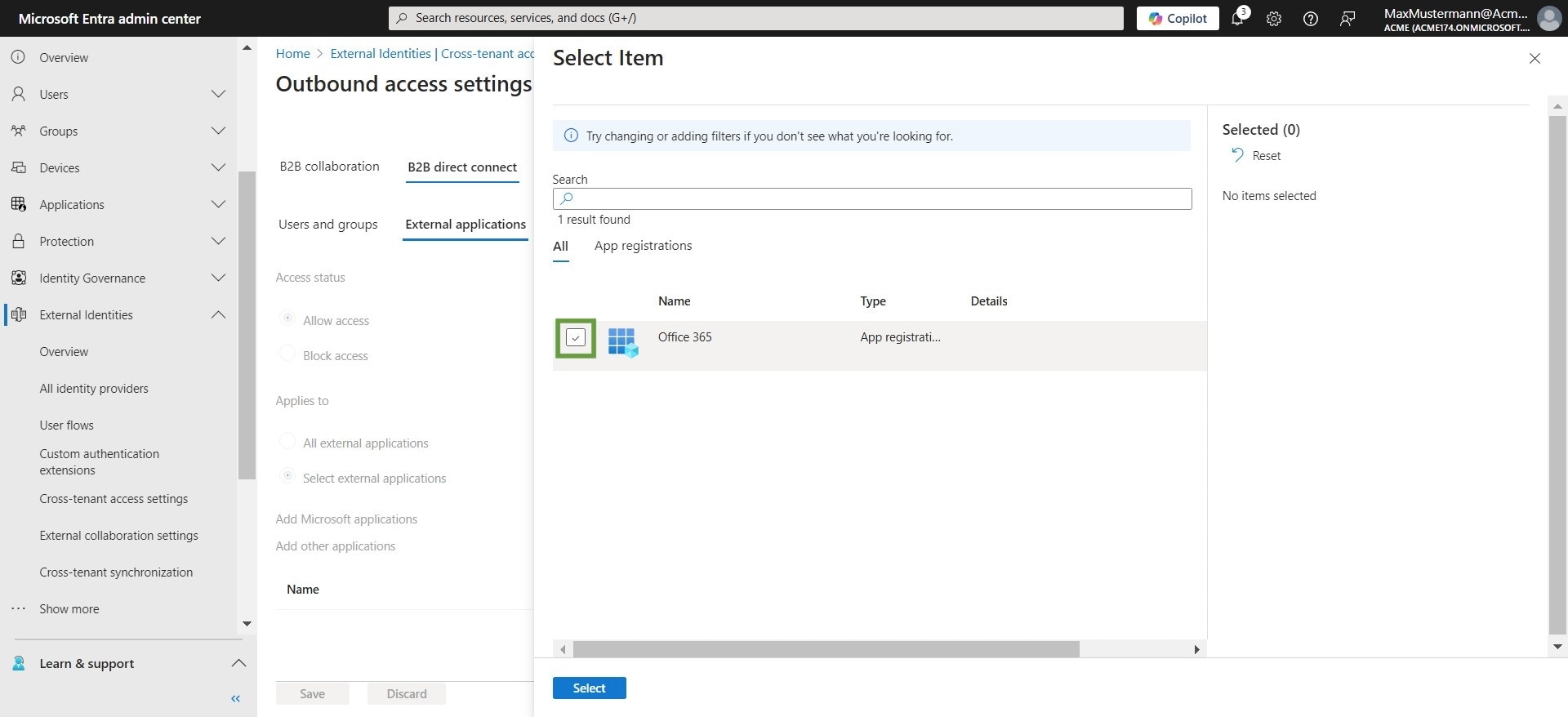 Check the box for the Office 365 app registration