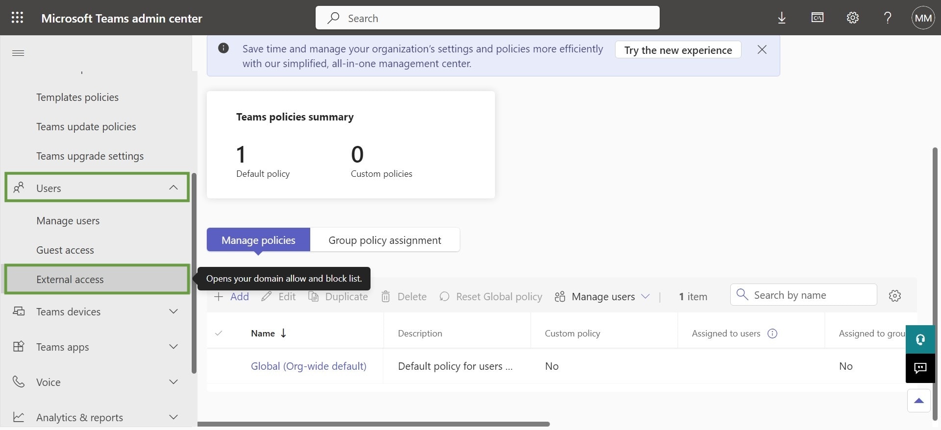 Go to Users and External access