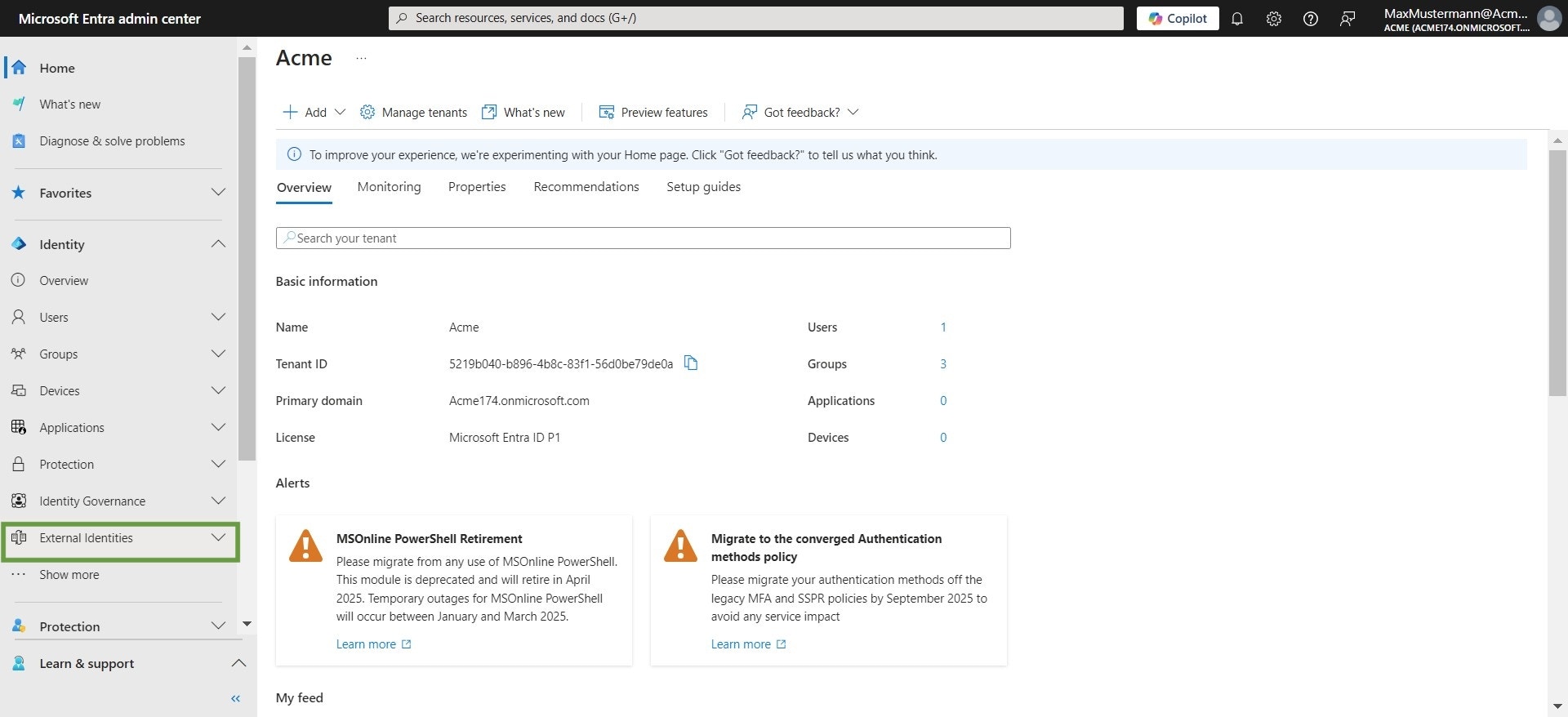 Click on "External Identities"