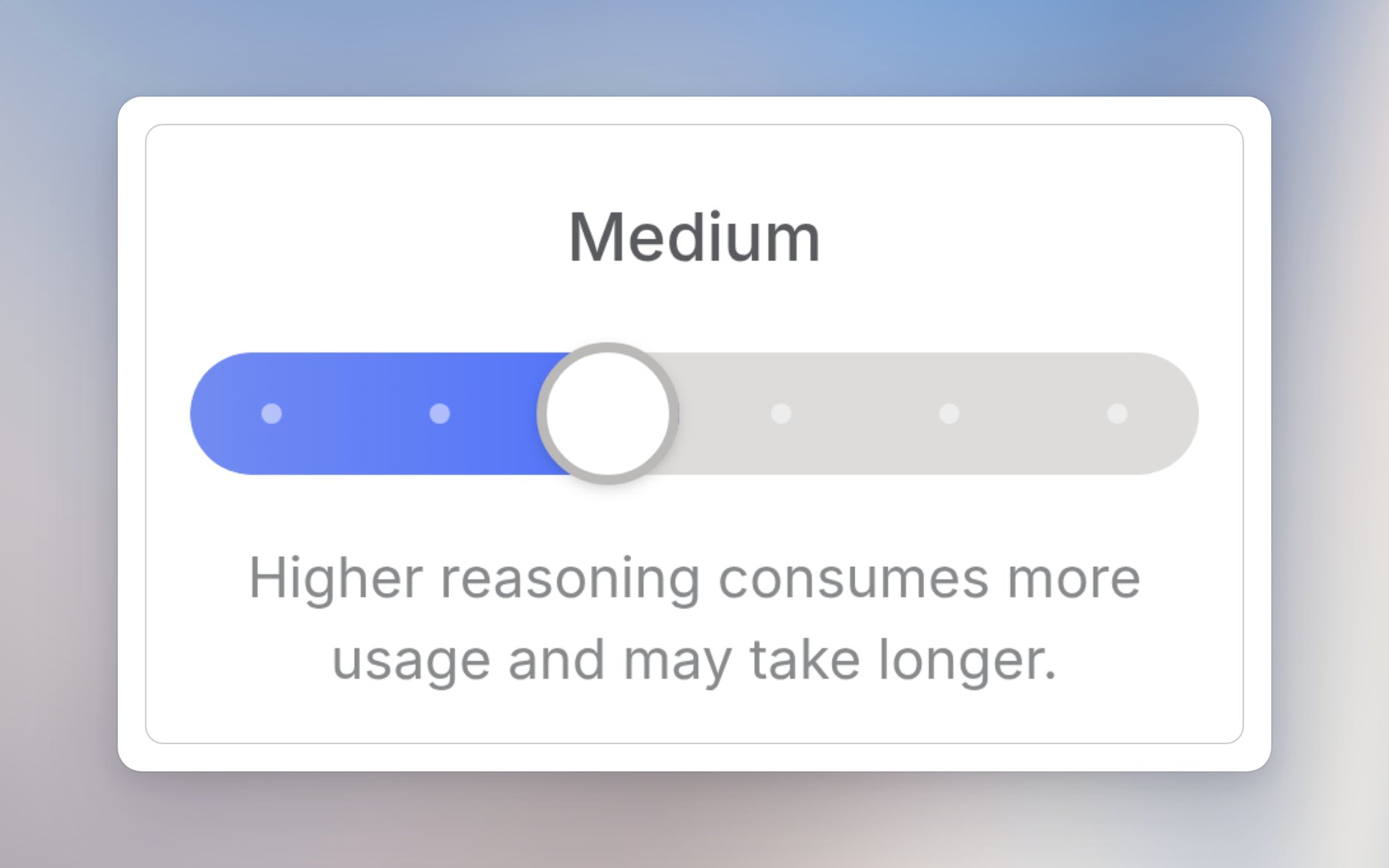 Reasoning slider set to Medium, with the note that higher reasoning consumes more usage and may take longer