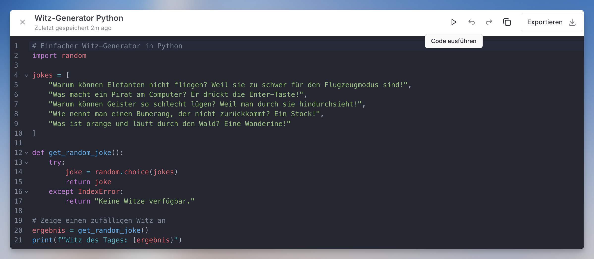 Vorschau und Ausführen von Code-2