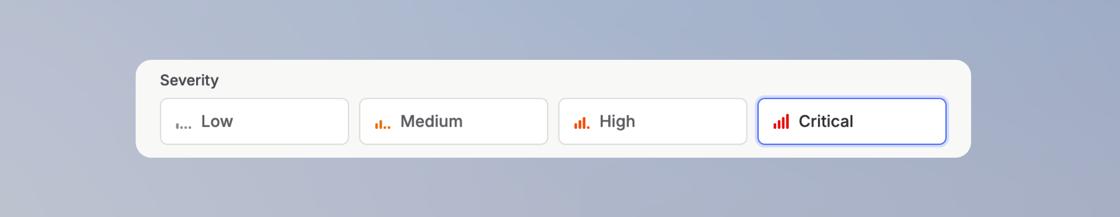 Severity selector with the options Low, Medium, High, and Critical