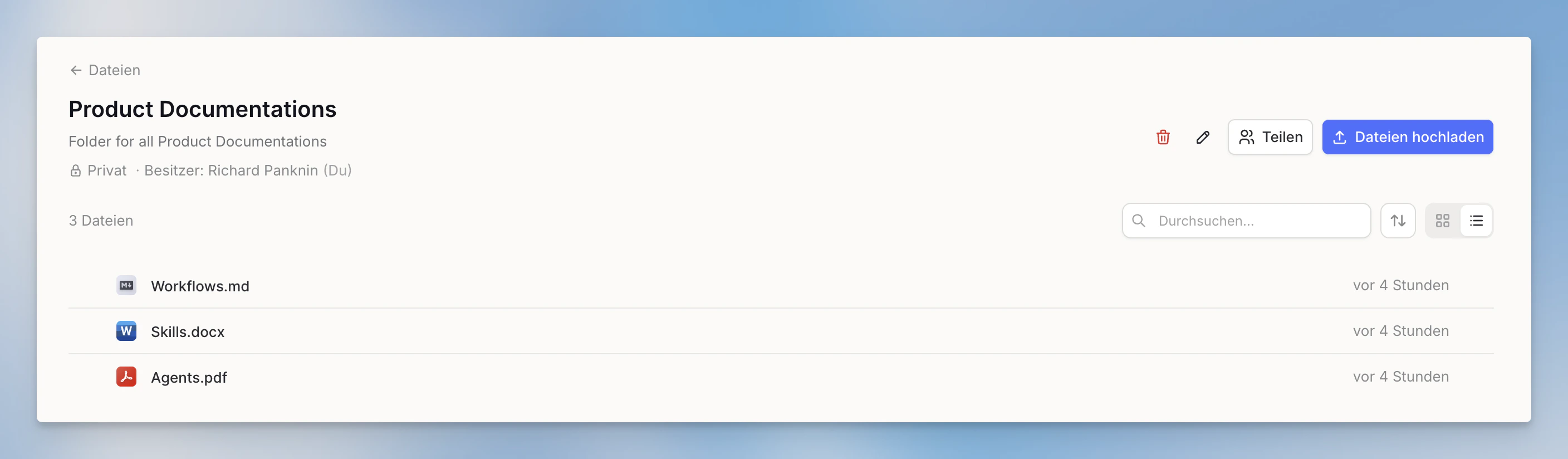 Der Ordner-Bereich innerhalb von Dateien