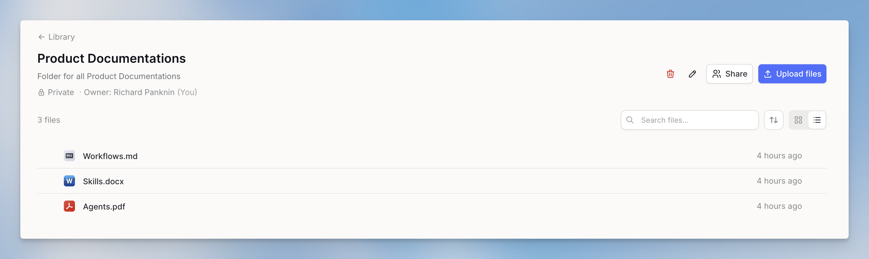 The Folders section inside the Library