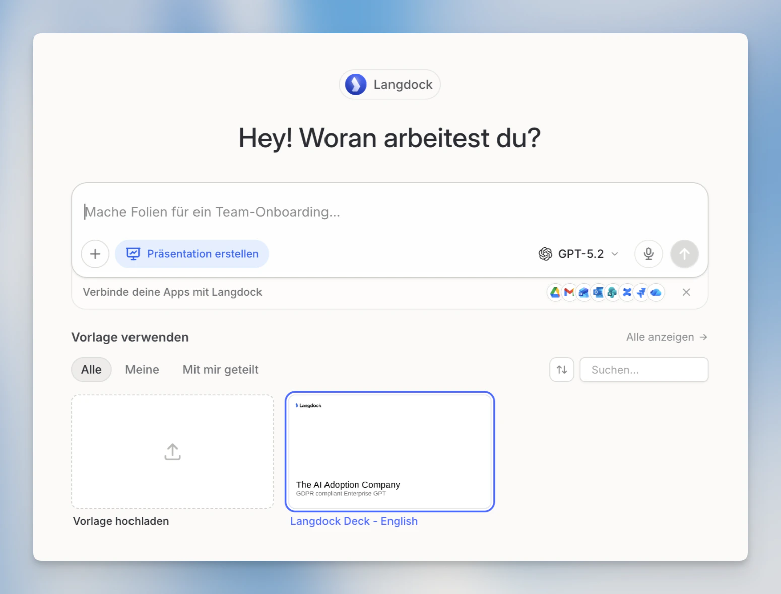 Chat-Ansicht mit ausgewählter Vorlage und angezeigtem Vorlagennamen