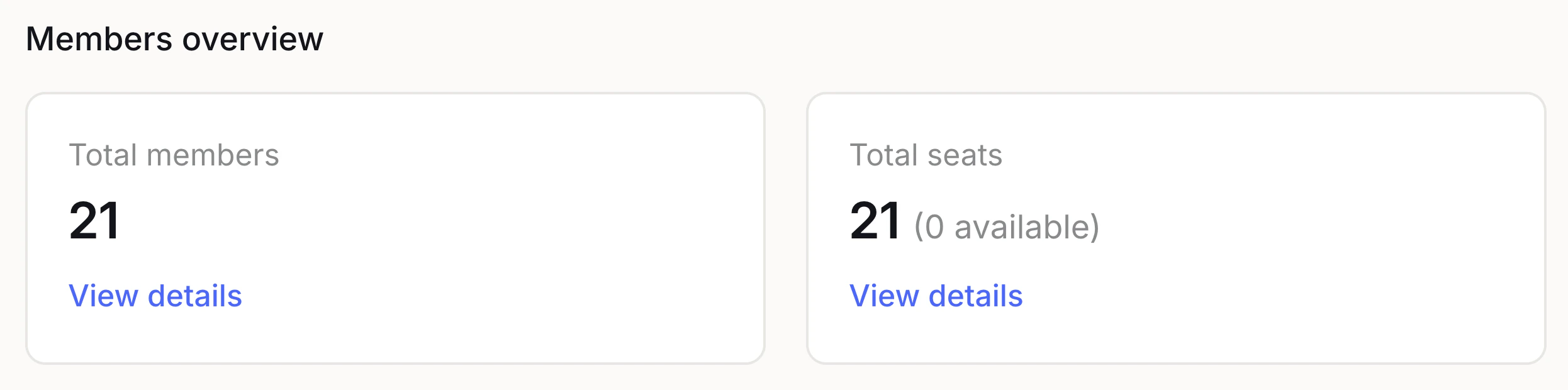 Members overview card with total members and total seats