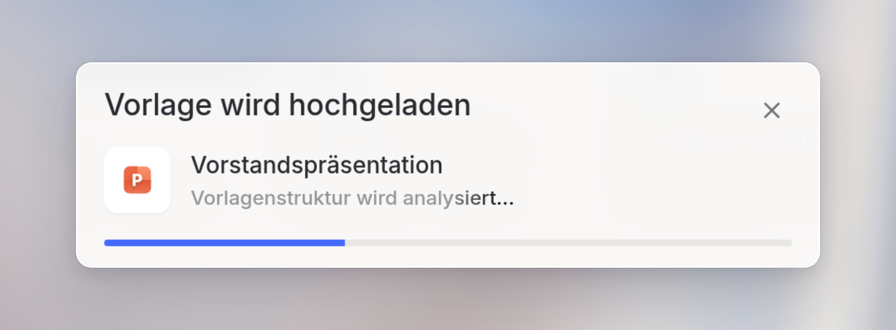 Der Upload-Dialog während der Analyse mit Statusmeldung und Fortschrittsbalken