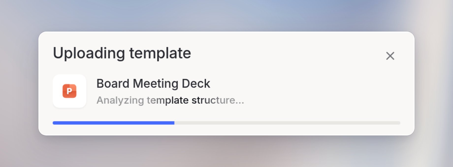 The upload dialog during analysis with a status message and progress bar