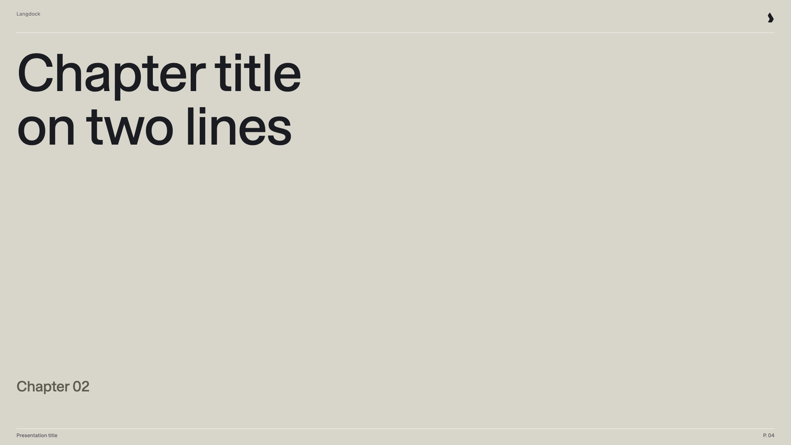 Section divider with a two-line chapter title and a chapter number on a sand background