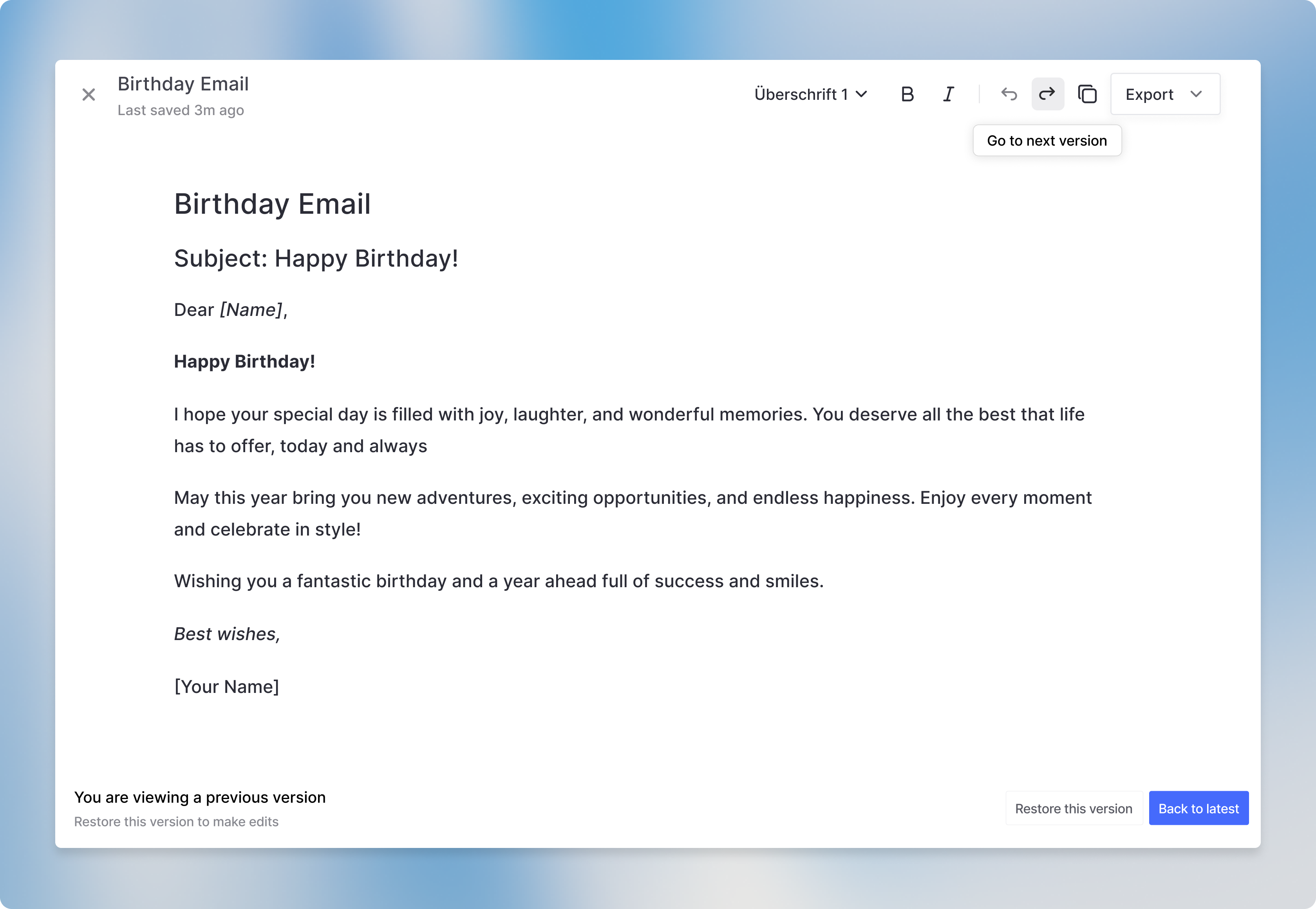 Image shows versioning options in Canvas
