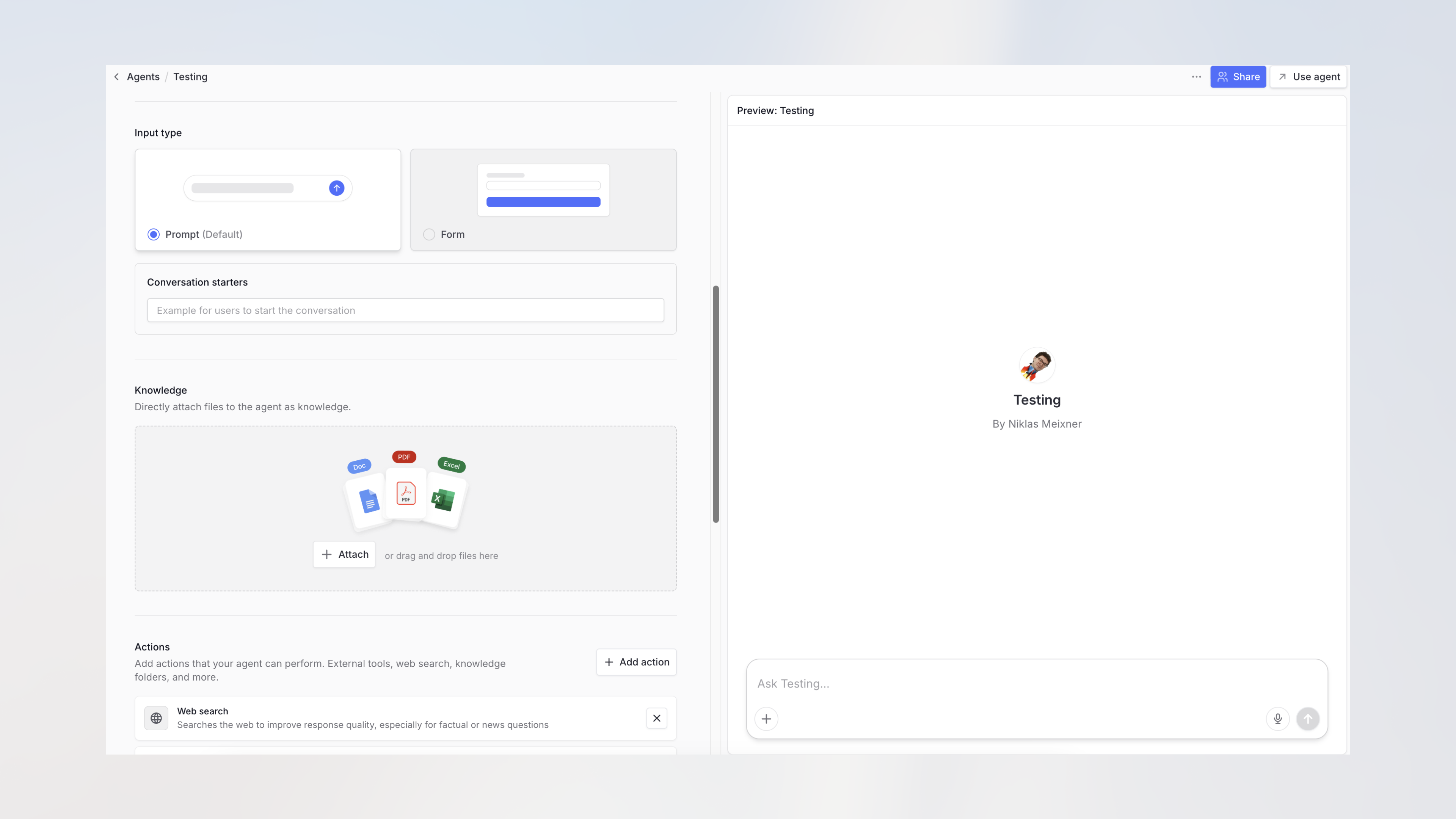 Agent bearbeiten und teilen