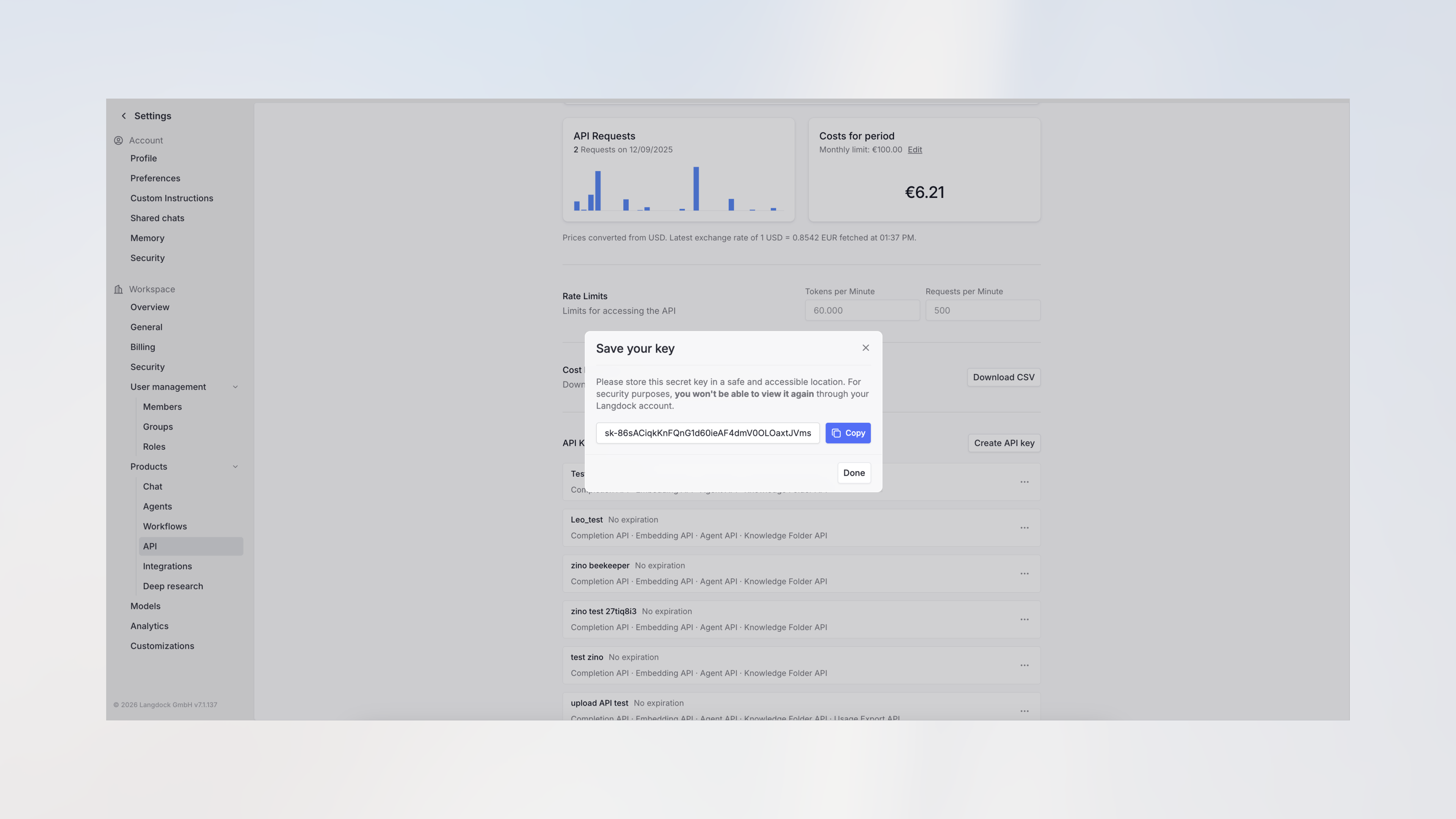 API-Schlüssel speichern