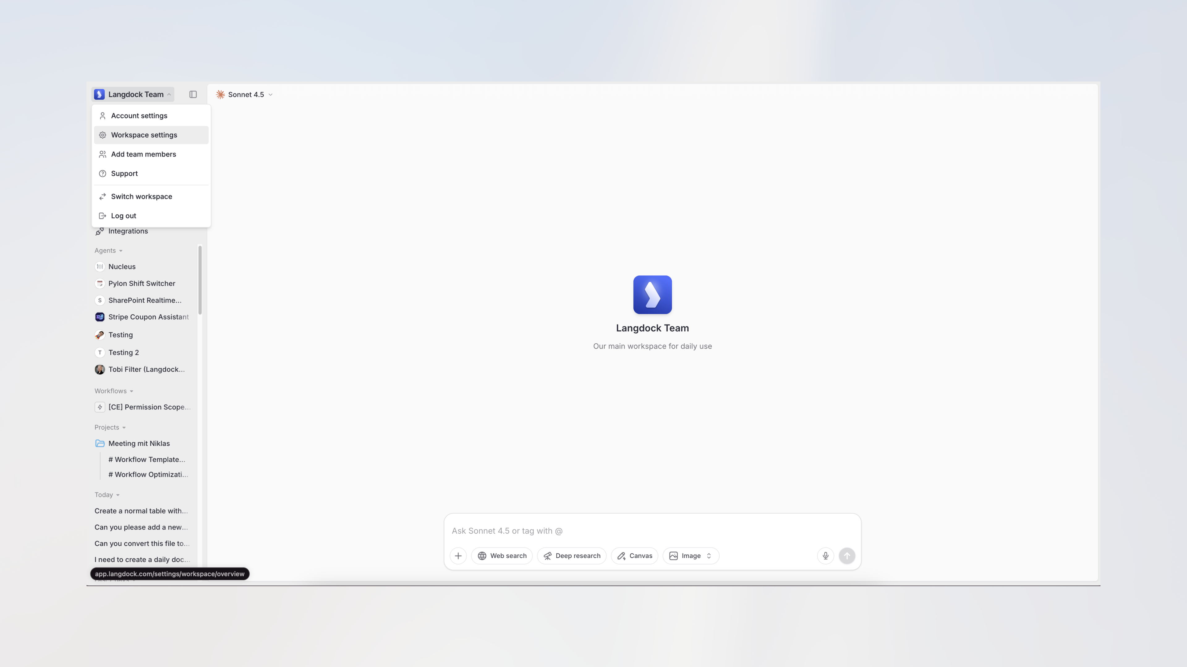 Zu Workspace-Einstellungen navigieren