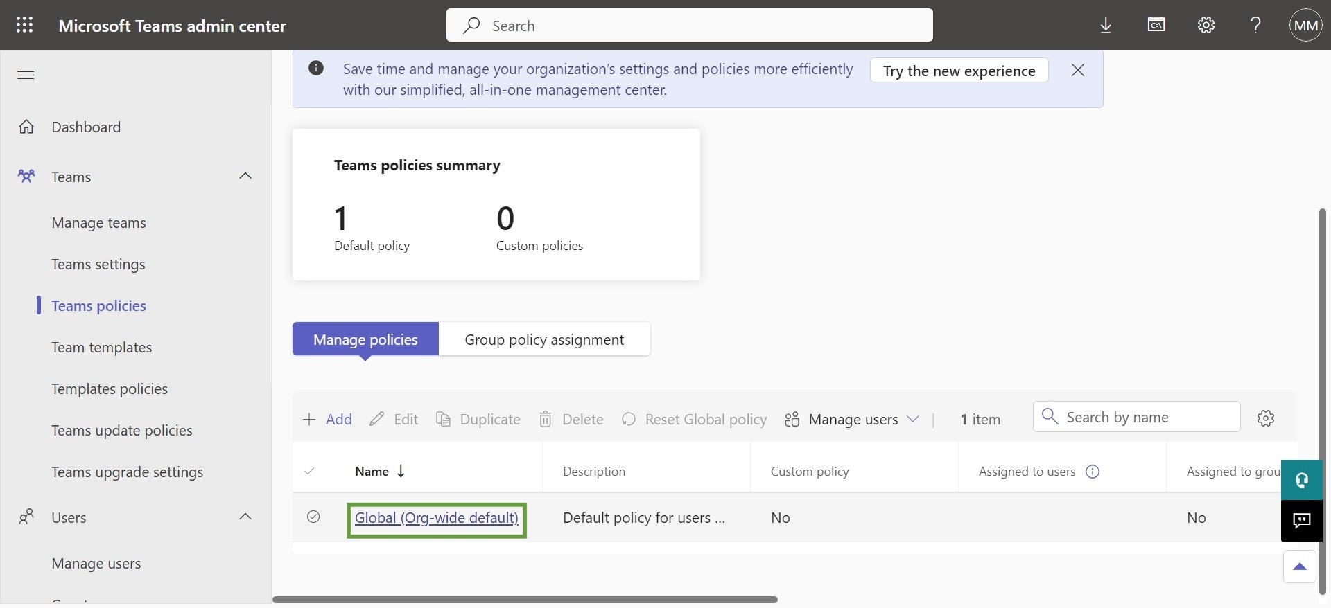 Click Global (Org-wide default)