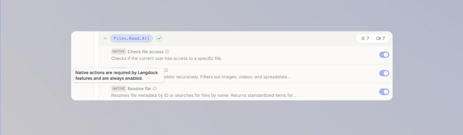 Native action row with the NATIVE badge and always-enabled note