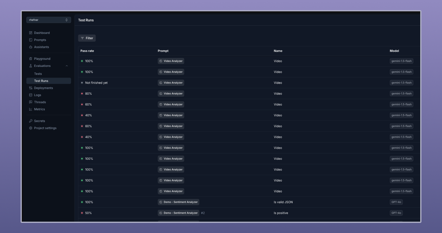 Screenshot of Variables in Langtail playground