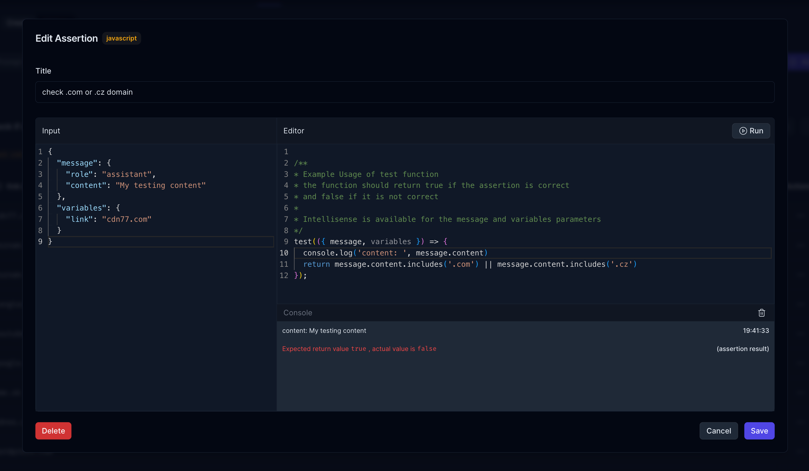 JavaScript assertions