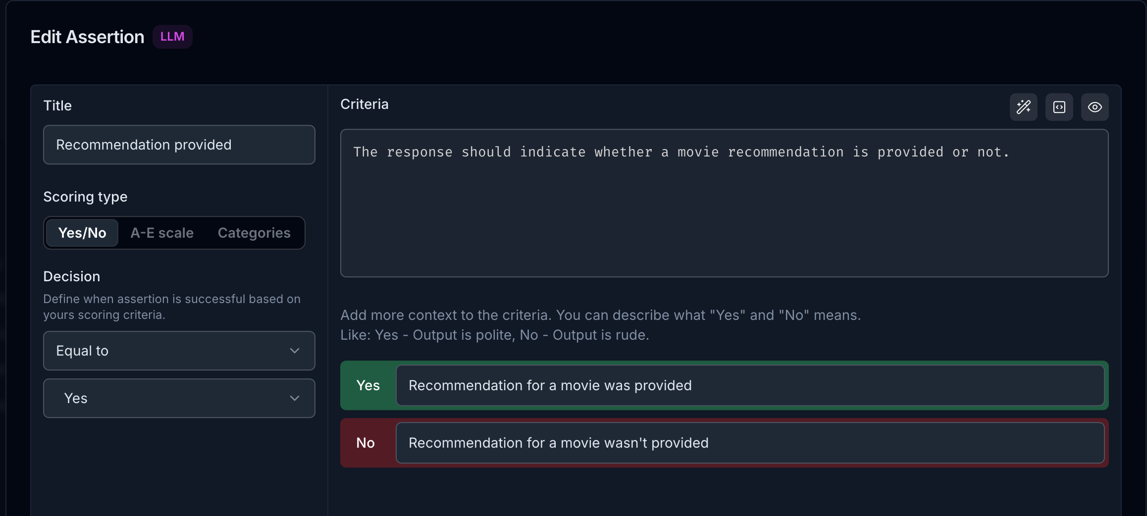 Screenshot of LLM assertion