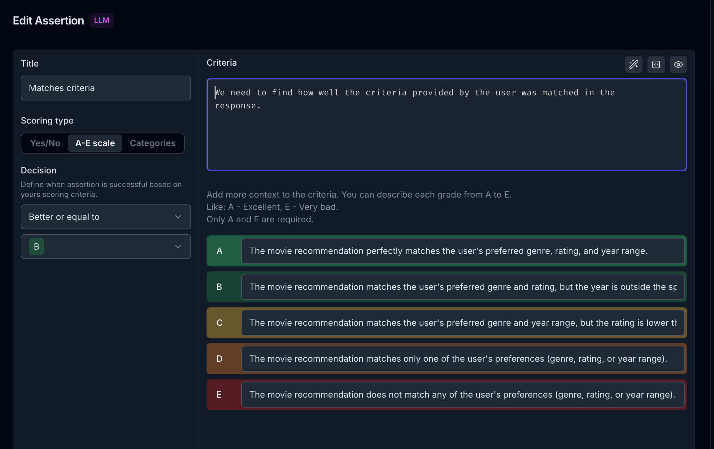 Screenshot of LLM assertion