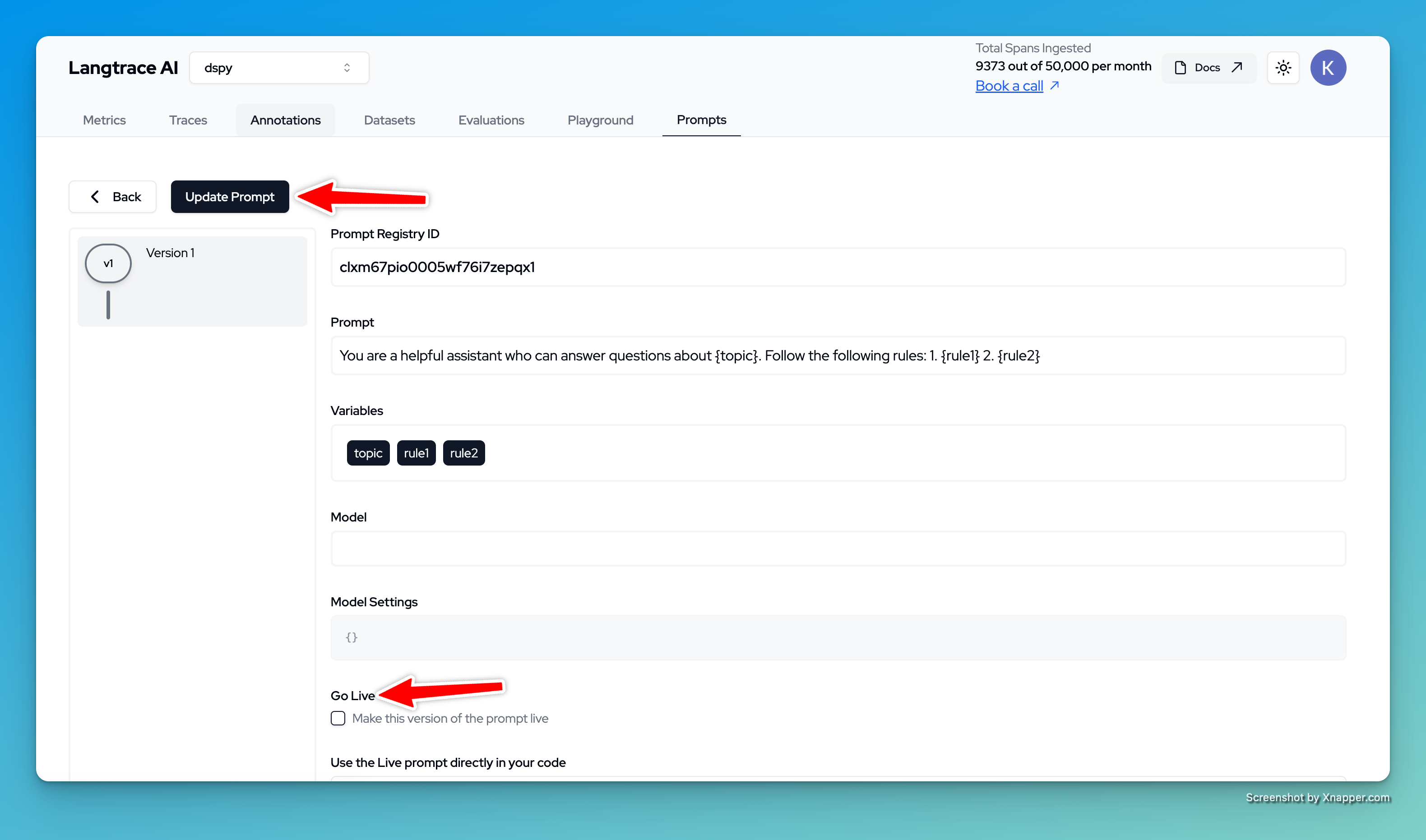 Manage Prompts - Langtrace AI Docs
