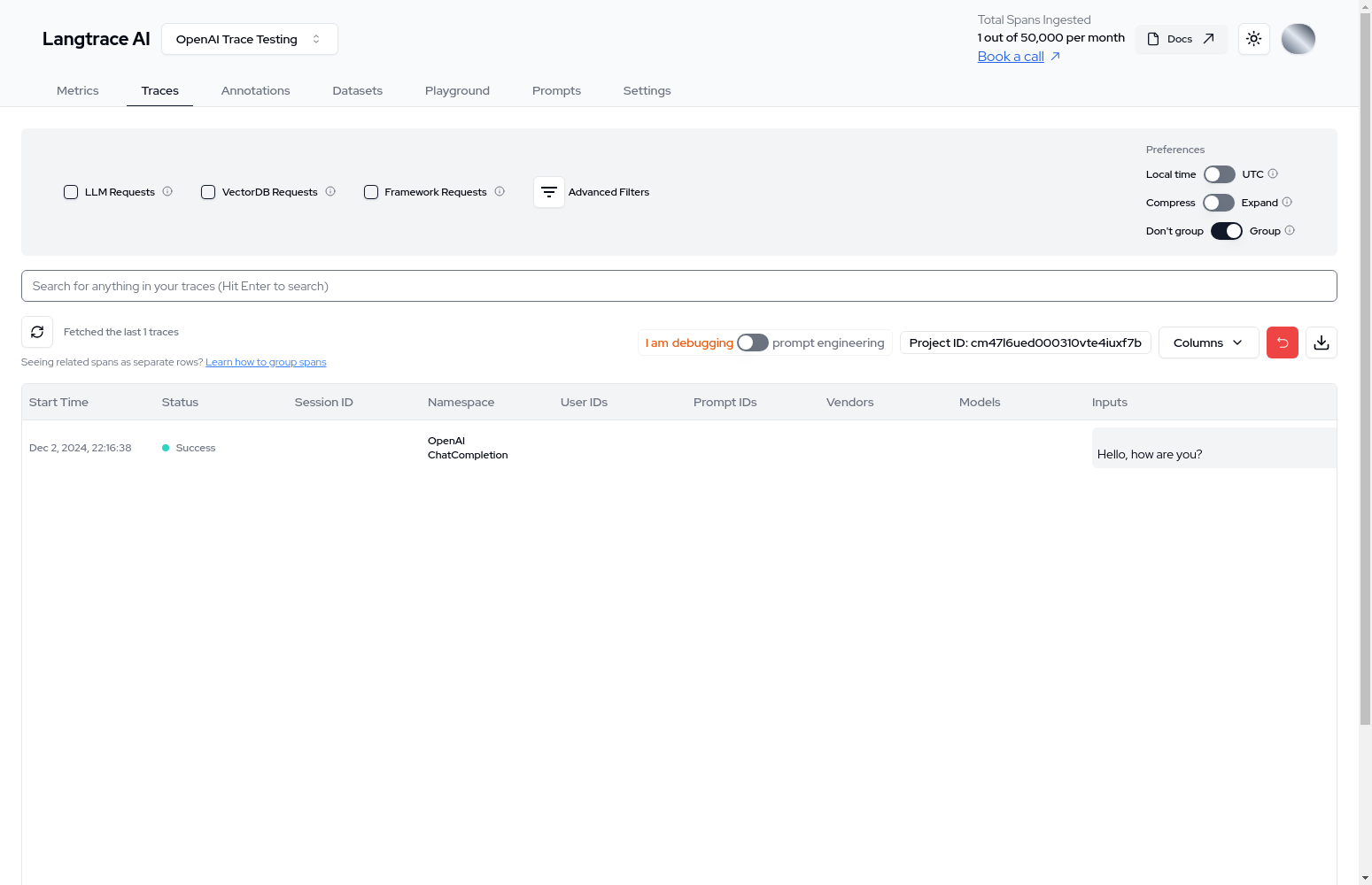 Chat completion - Langtrace AI Docs