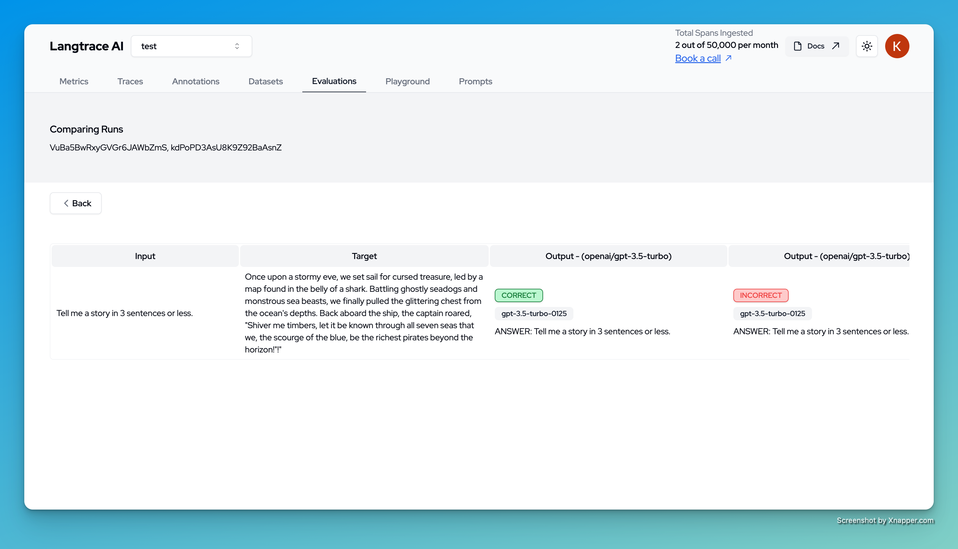 Compare Evaluations - Langtrace AI Docs