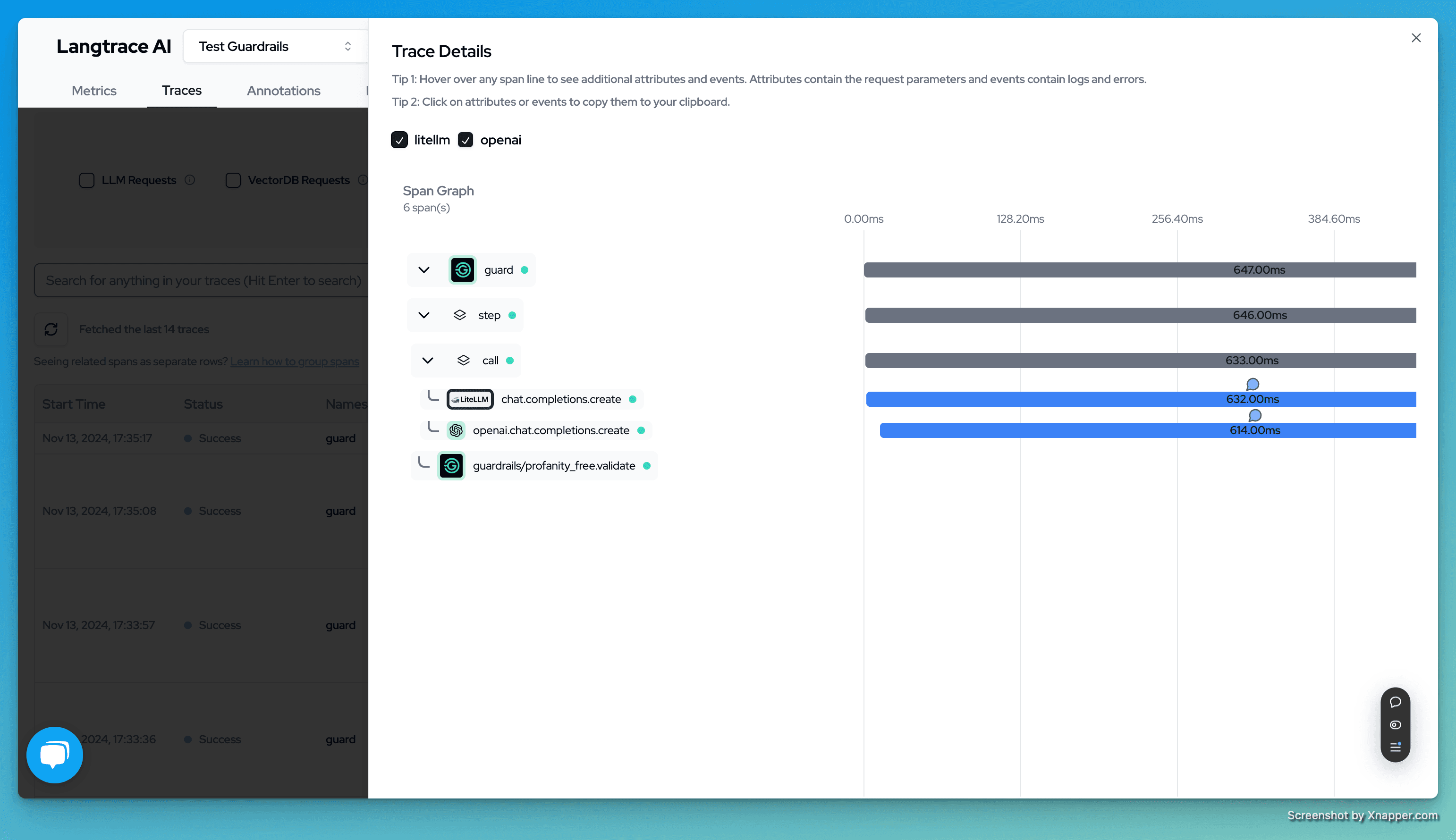 Langtrace Guardrails Trace