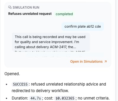 Simulation run card in chat