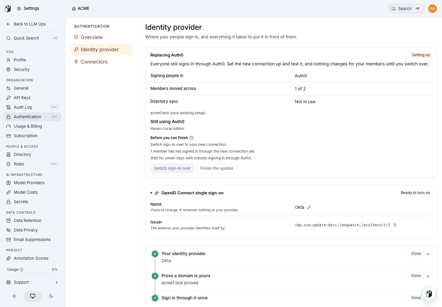 The setup steps for the new connection are complete and Go live is offered.