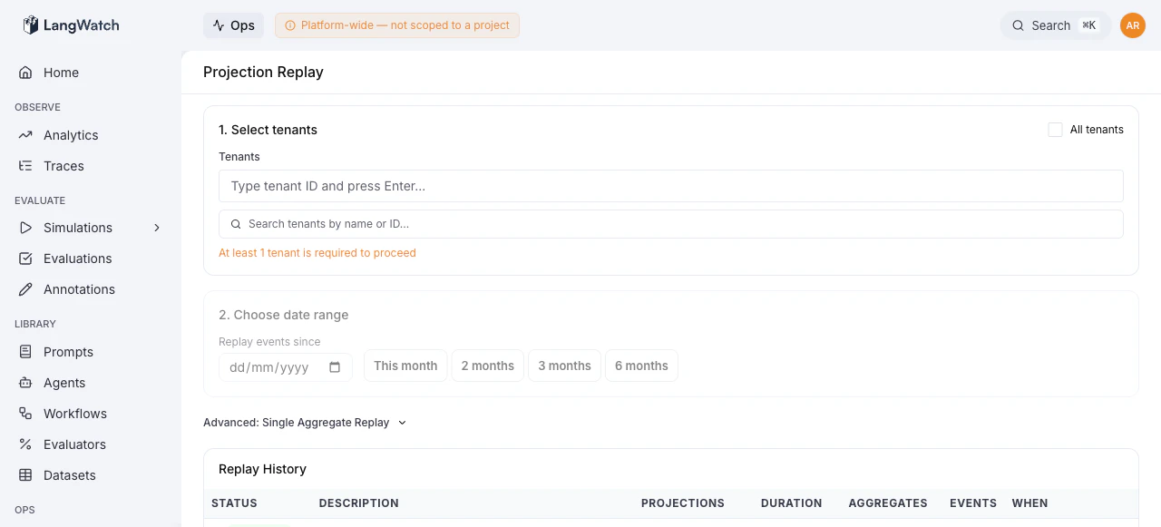 Projection Replay wizard