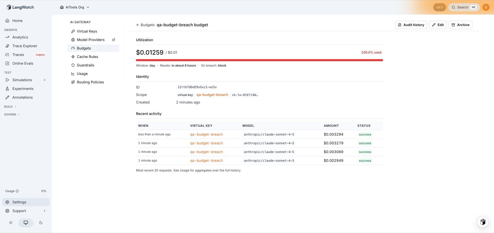 Breached budget detail