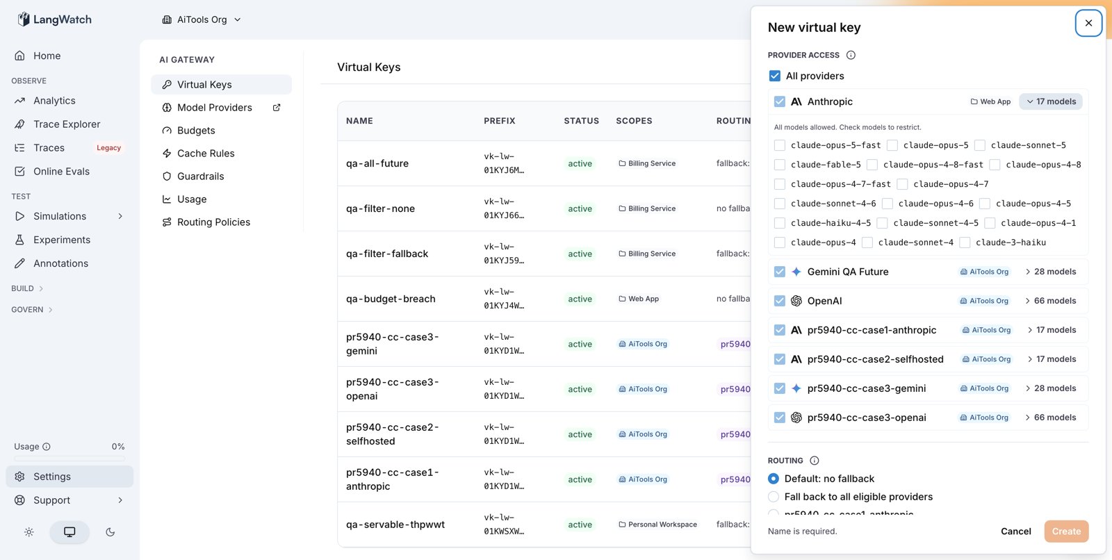Provider access section