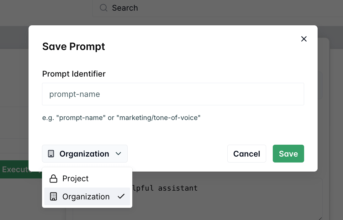 Prompt scope selector in LangWatch UI