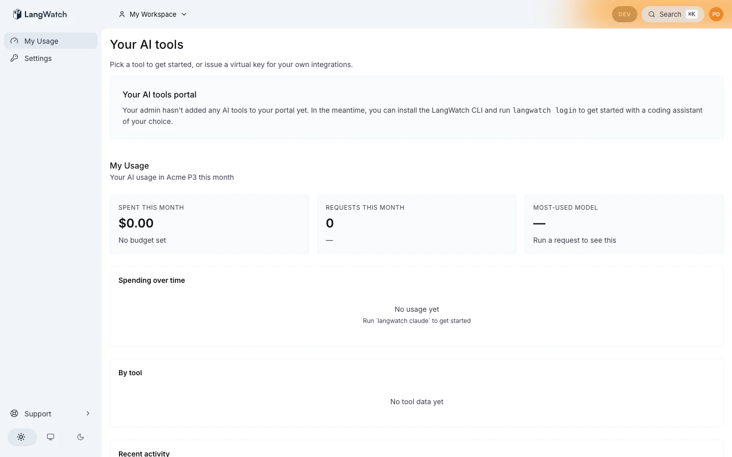 Portal empty state, end-user view before admin publishes the catalog