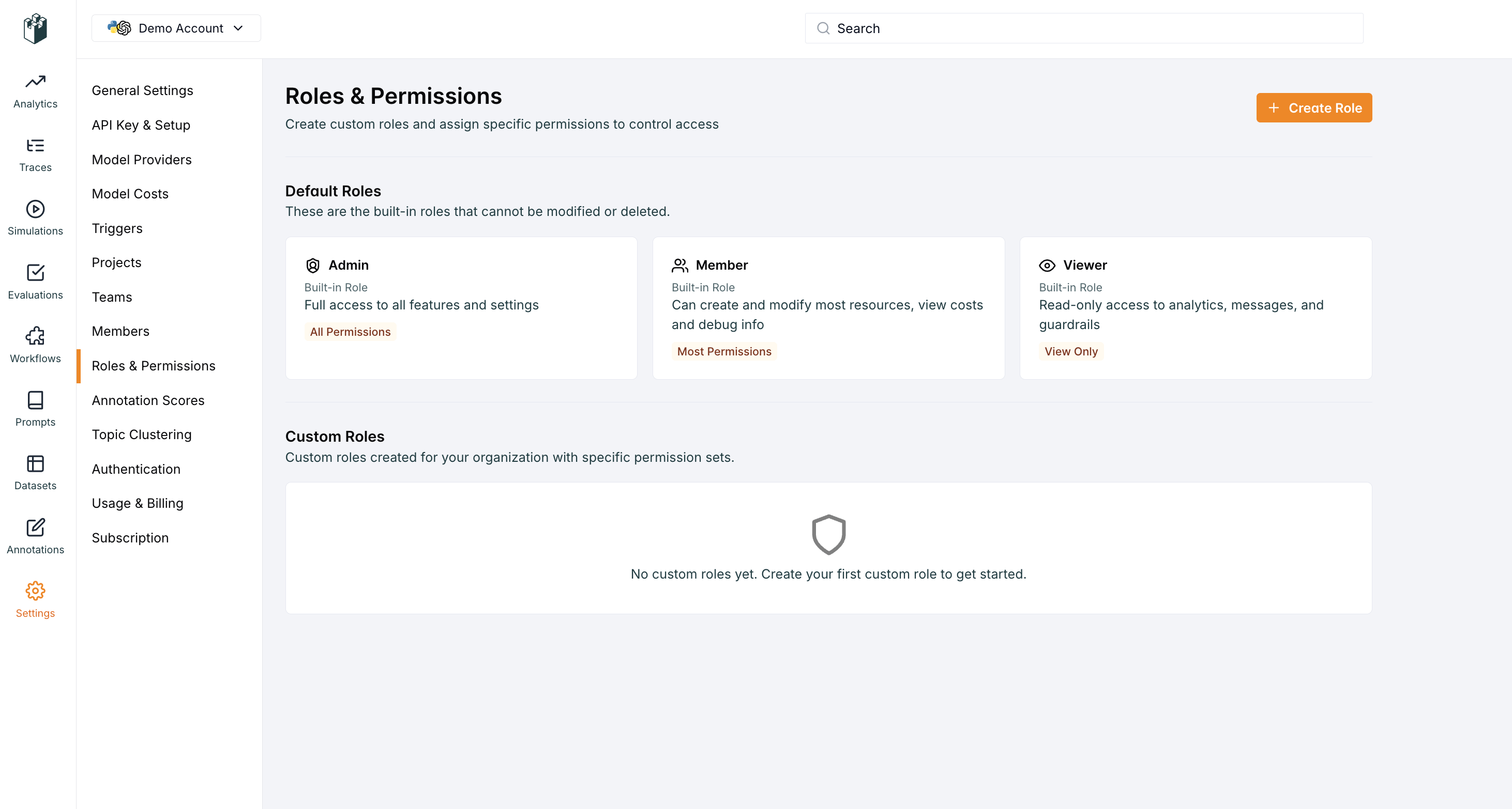 LangWatch RBAC Roles Interface