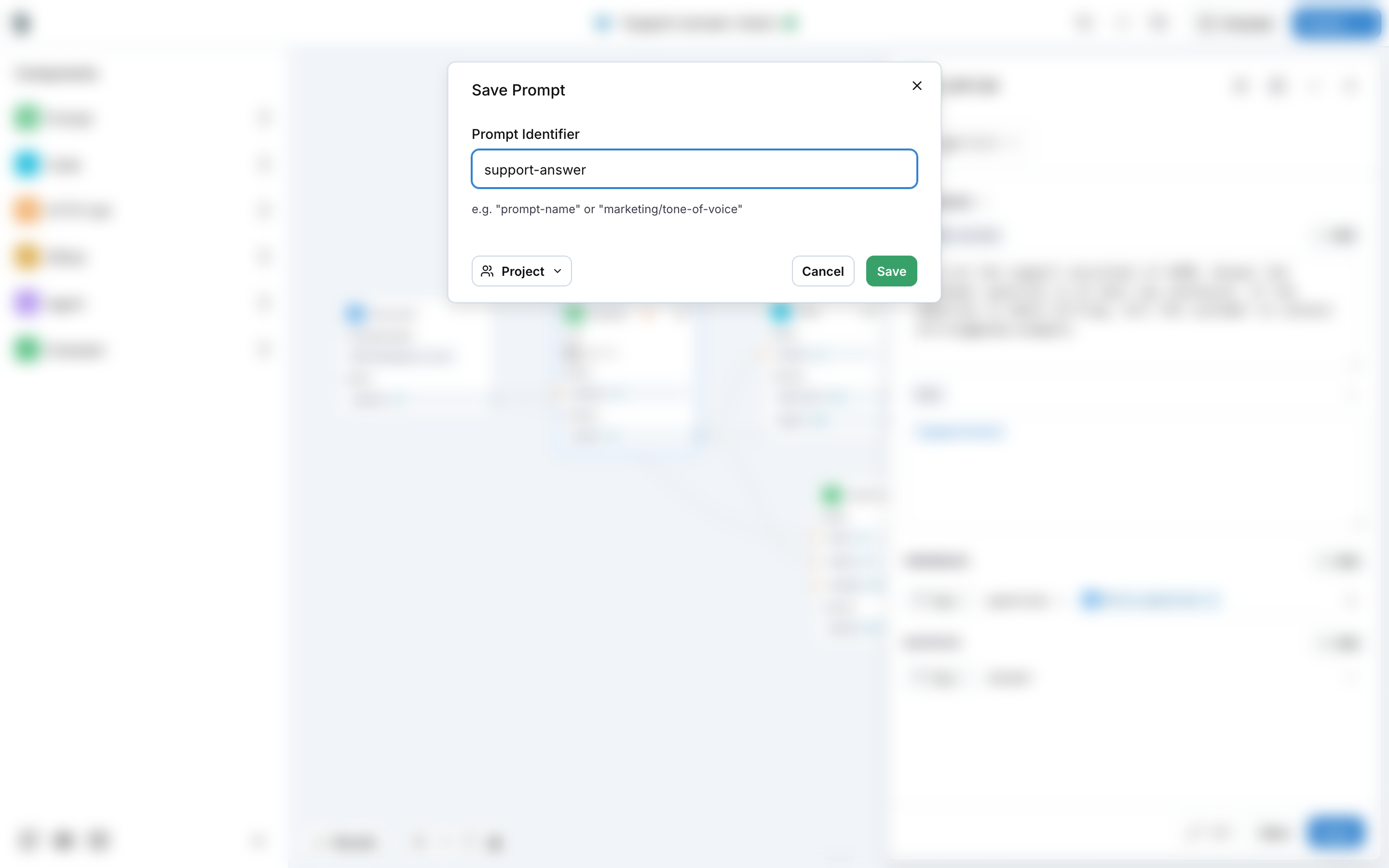 The Save Prompt dialog asking for the prompt identifier and the scope