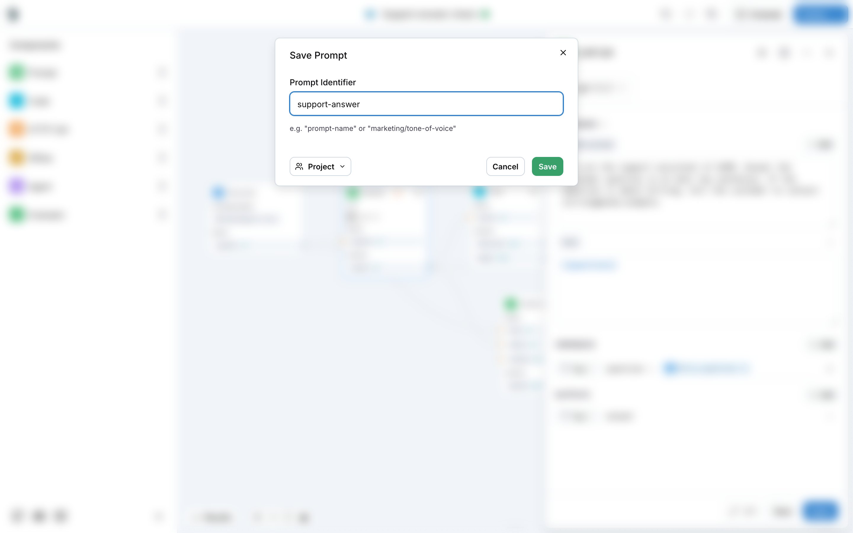 The Save Prompt dialog asking for the prompt identifier and the scope