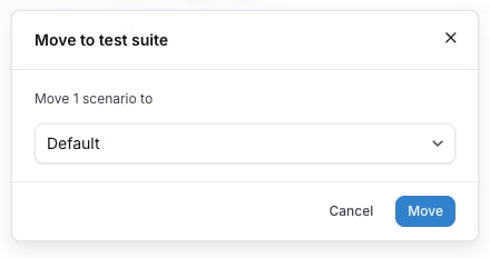 The Move to test suite dialog with the test suites of the project