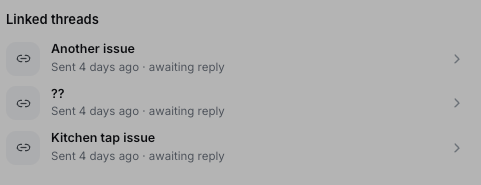 The Linked threads section showing three related conversations, each awaiting reply