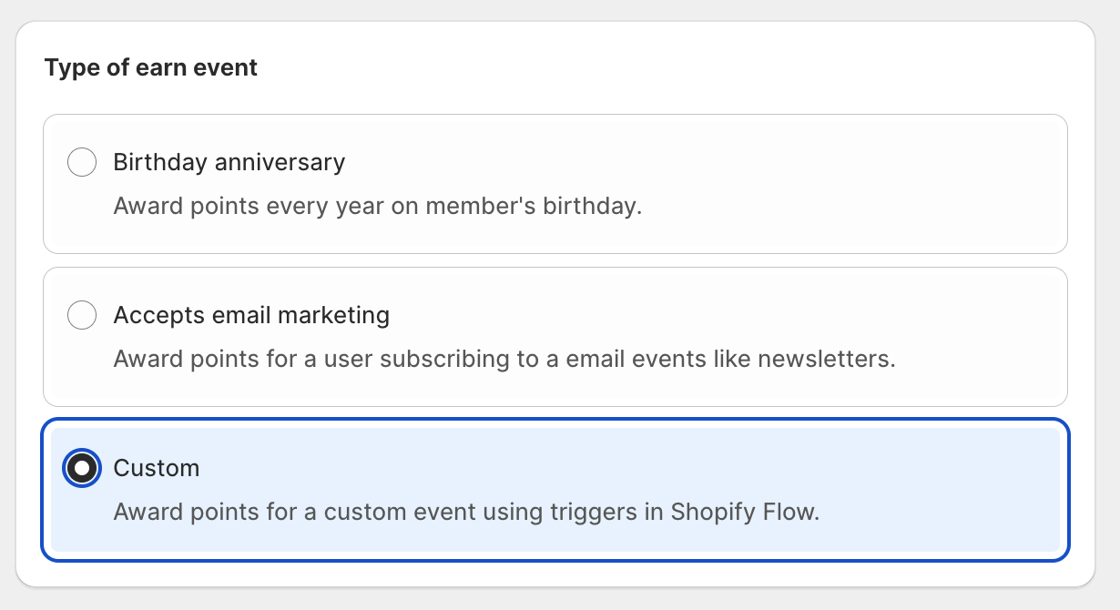 Creating a custom earn event