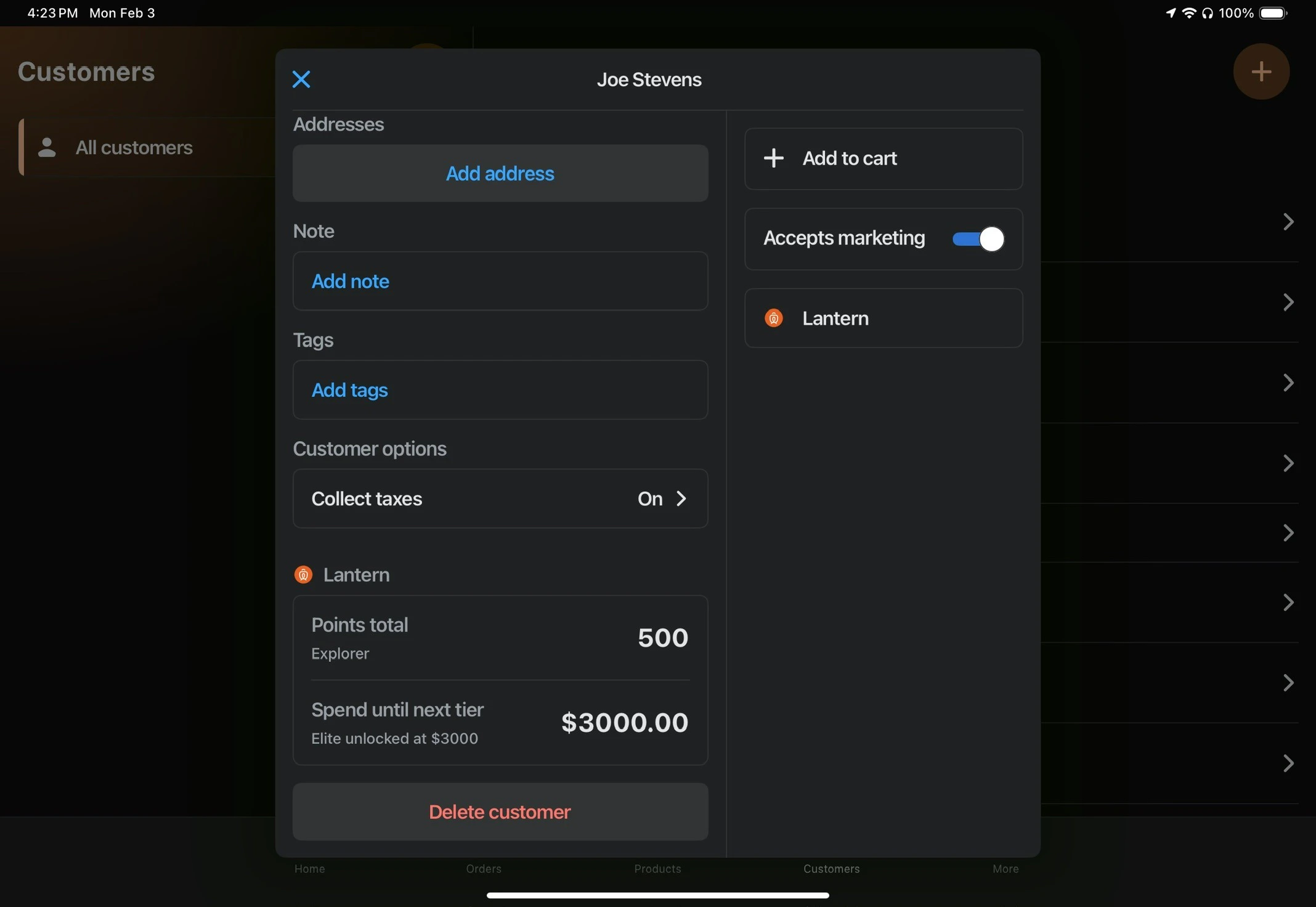 Customer details in POS