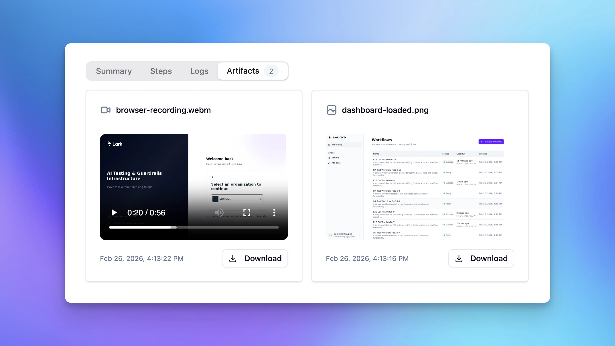 Screenshot showing the artifacts in the execution detail page in dashboard.
