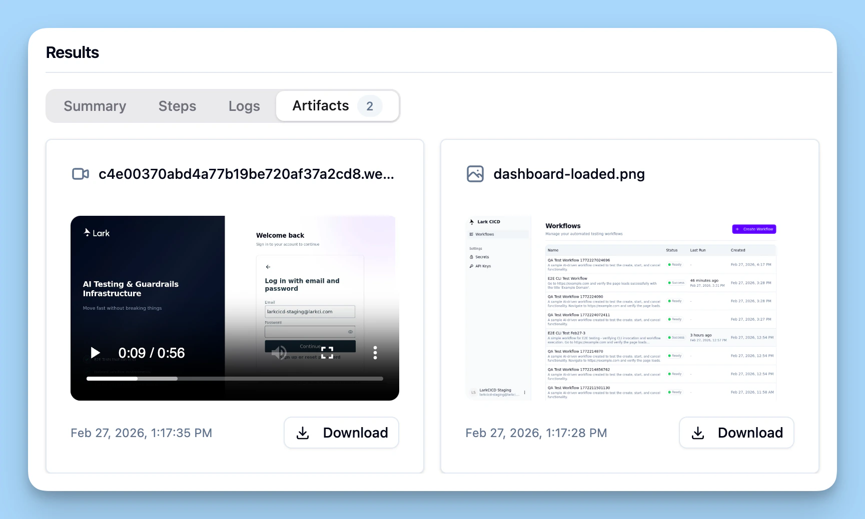 Screenshot showing the result of a workflow execution in dashboard.