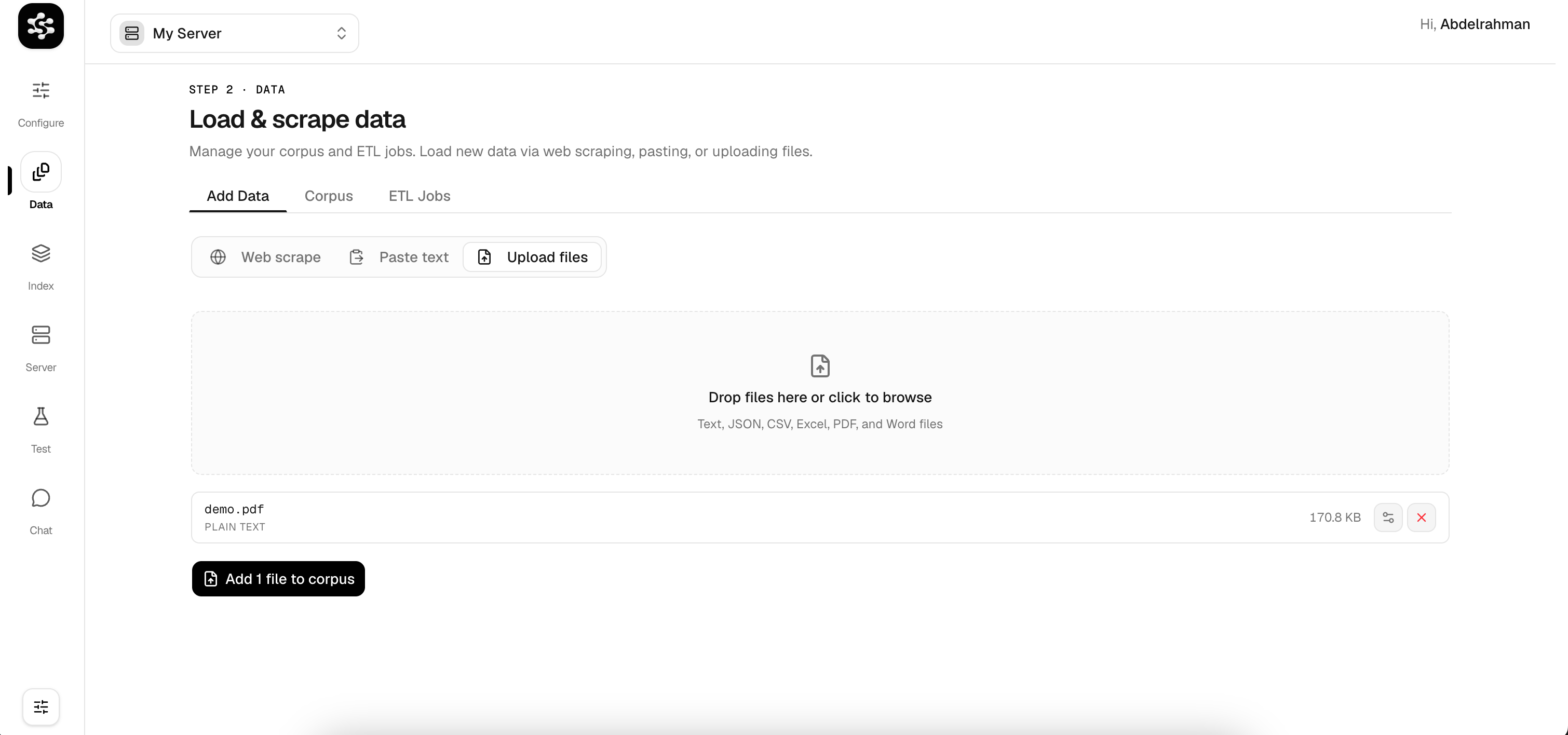 File upload interface