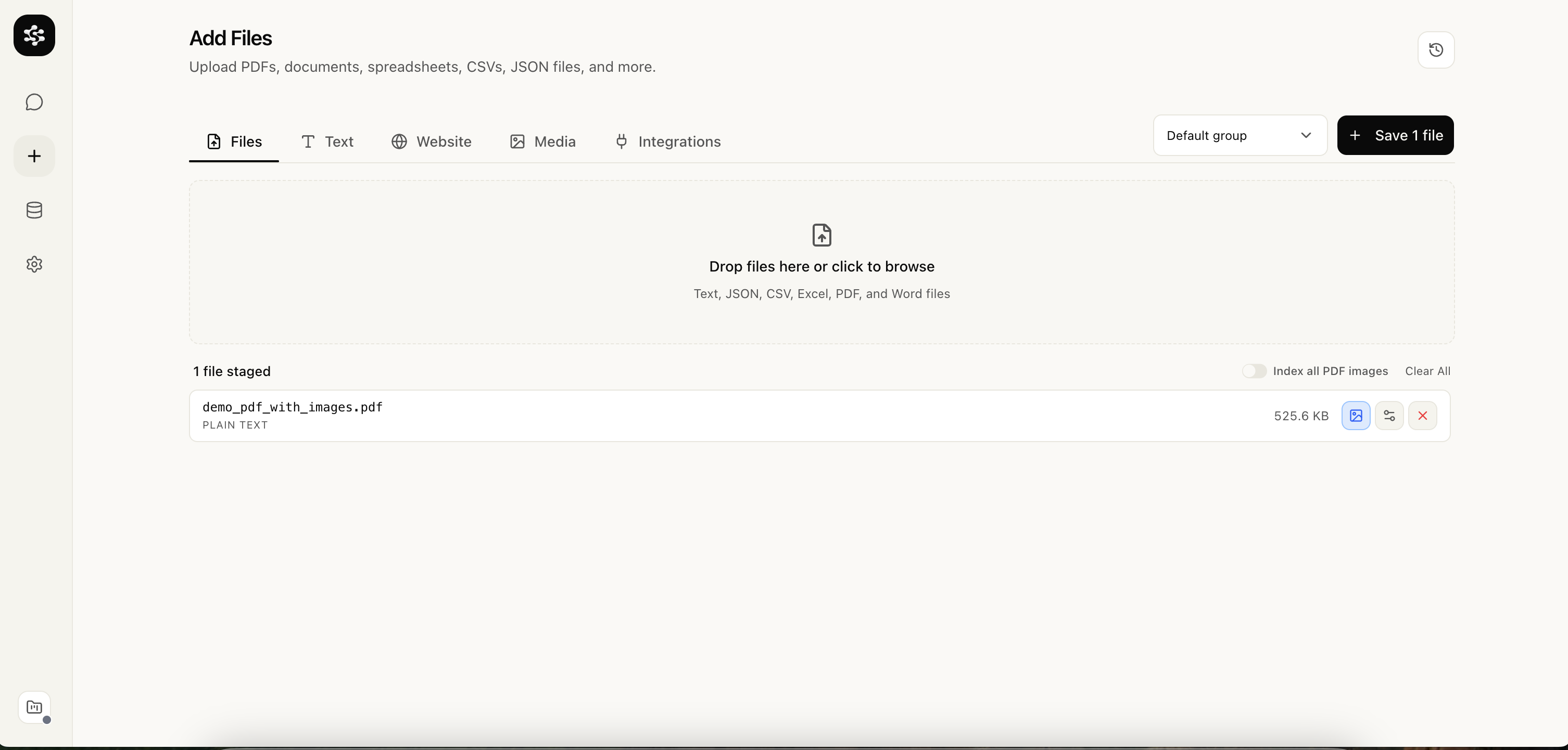PDF upload in the Files tab