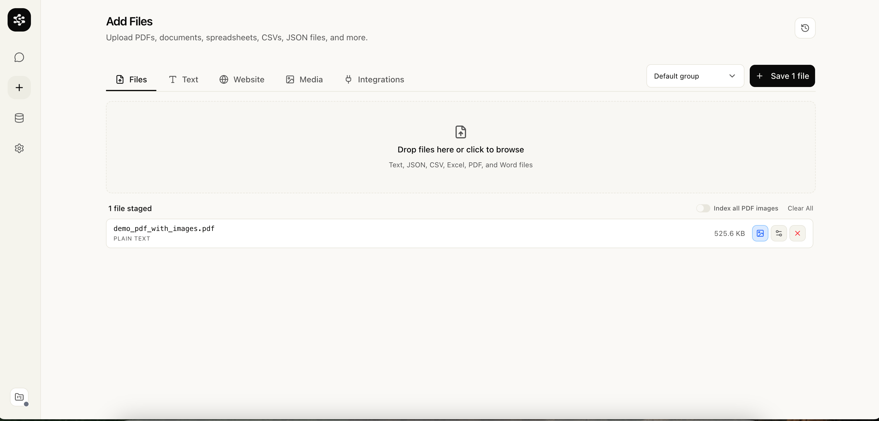 PDF upload in the Files tab