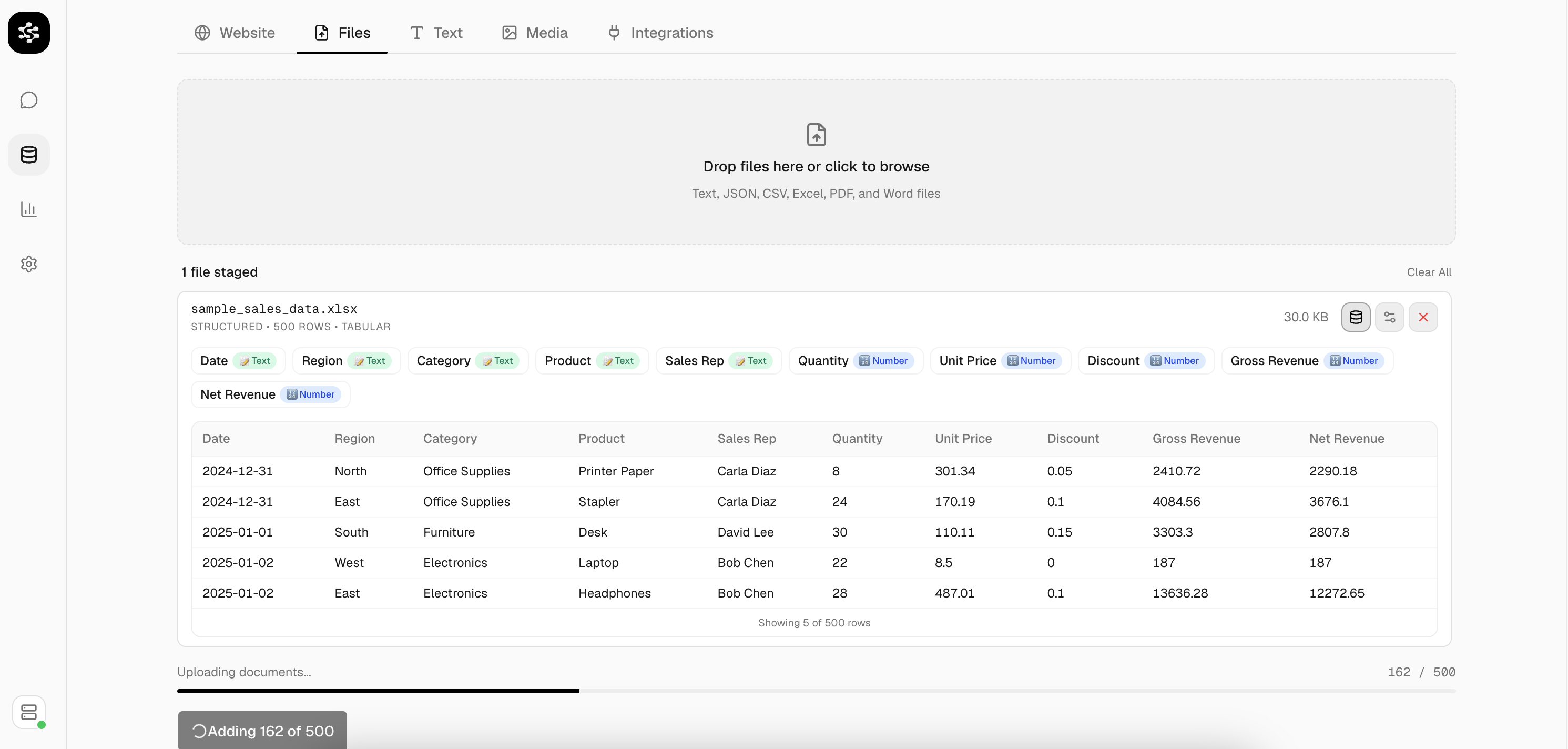 Indexing progress for Excel upload